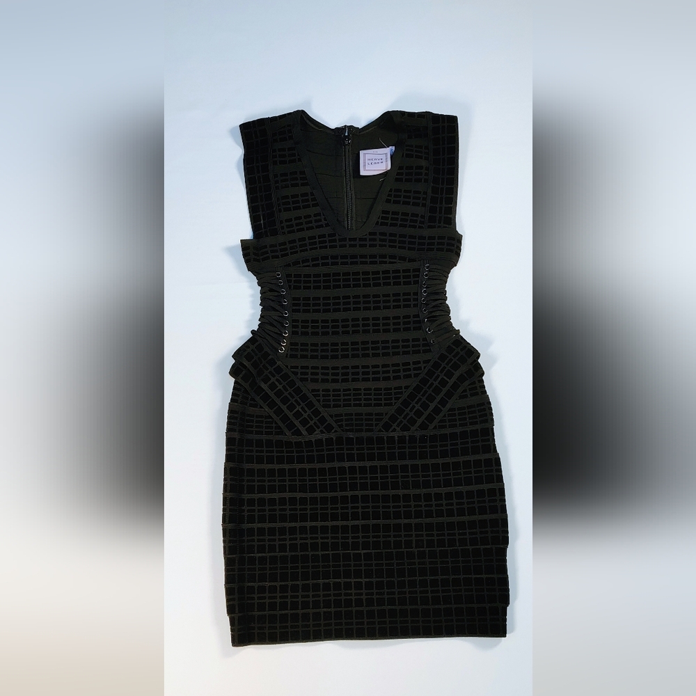 Textured Black Grid Bodycon Dress